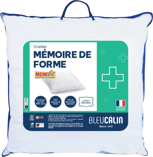 OREILLER MÉMOIRE DE FORME MEMOFILL® 60X60 CM OU 50X70 CM - BLEU CÂLIN