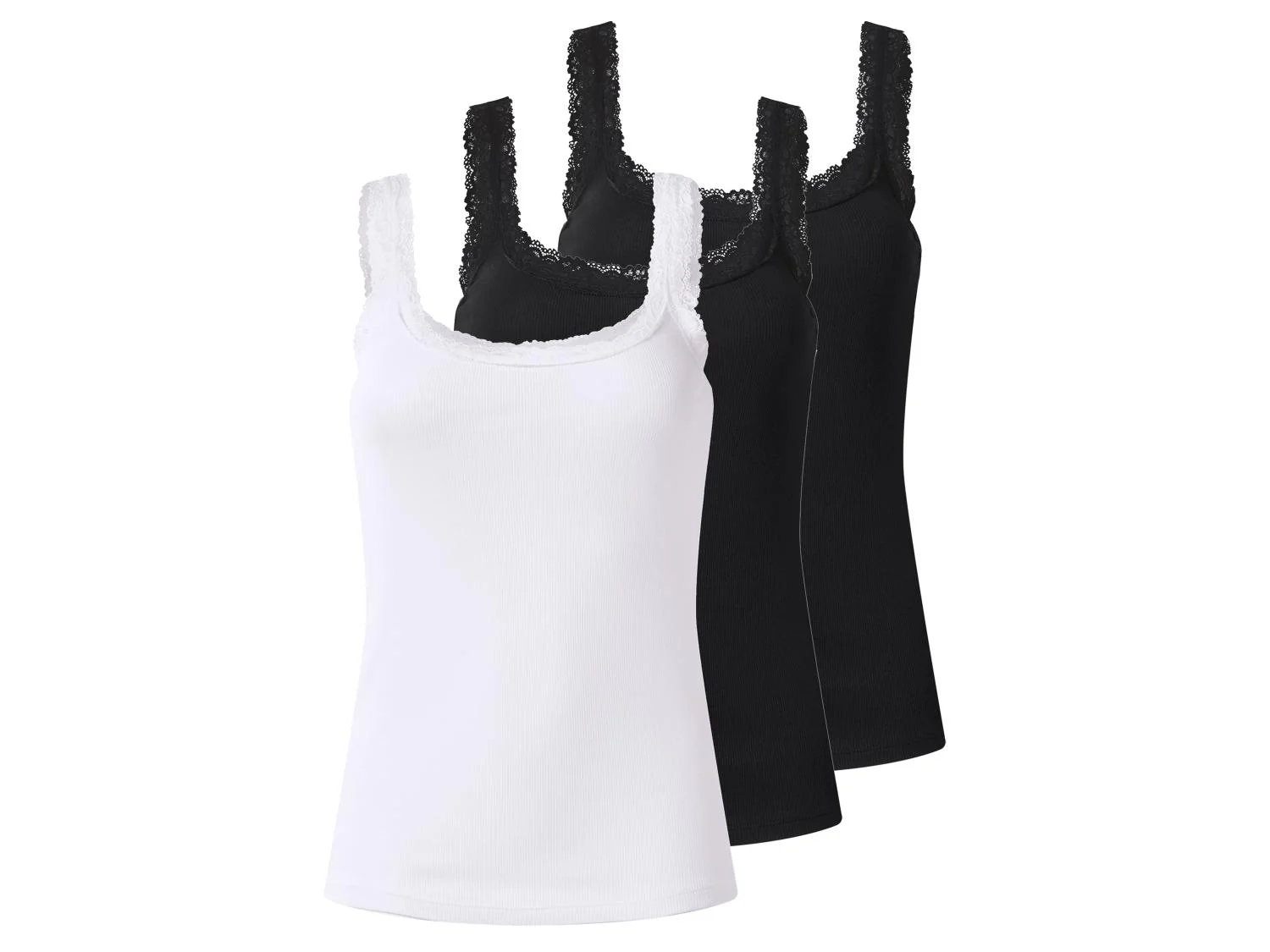 Lot de 3 débardeurs côtelés à dentelle femme