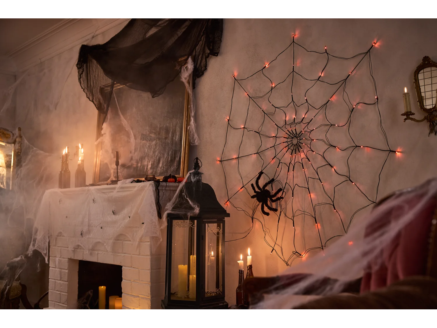 Décoration d'Halloween « Toile d'araignée LED », avec 80 LED.