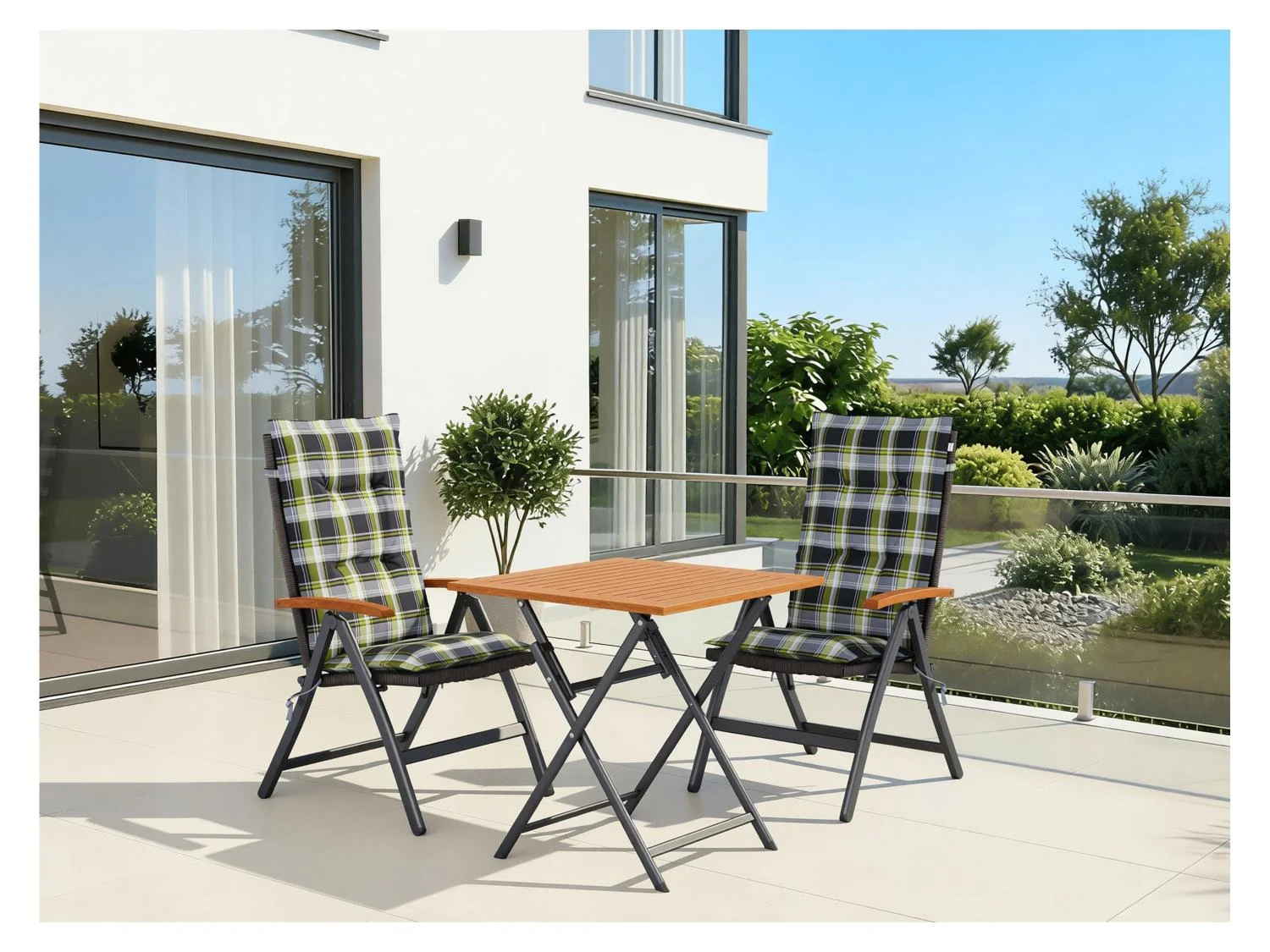 Table de jardin + Lot de 2 fauteuils pliants Valencia