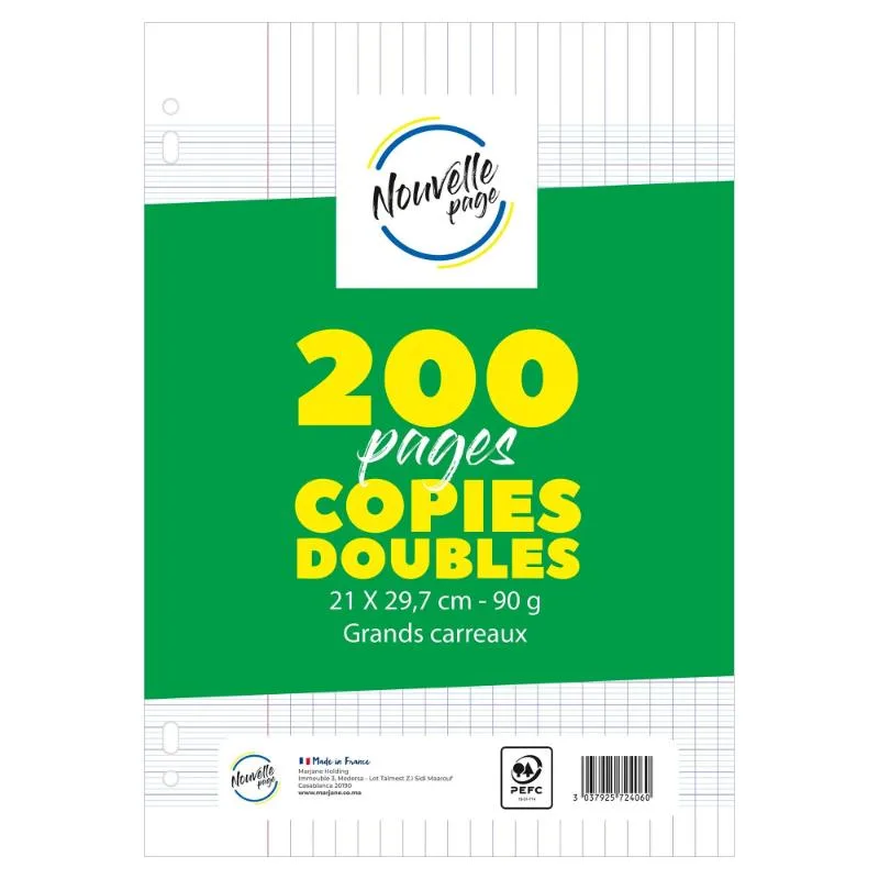 Copies doubles perforées A4 Seyès 90 g 200 pages