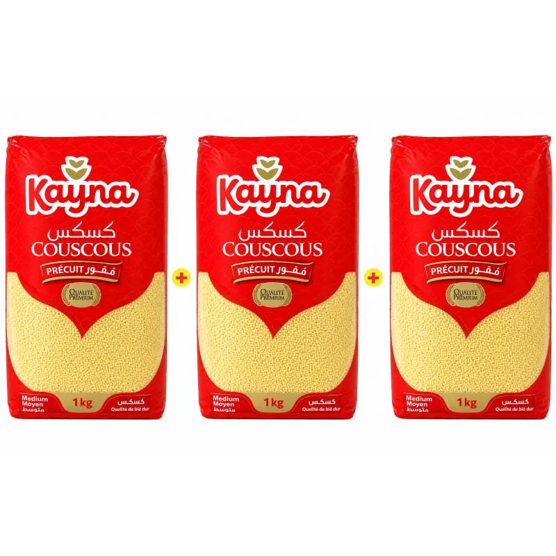 Paquets de couscous moyen 2x1Kg + paquet de 1kg gratuit - KAYNA