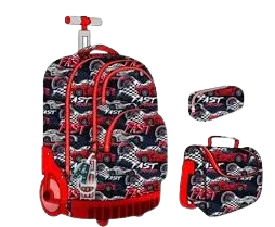 Trolley 45 cm bordeaux grandes roues + sac goûter + trousse