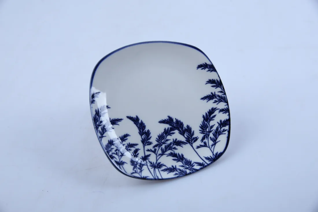 Assiette plate carrée 14.9 cm - Collection Herbier Indigo