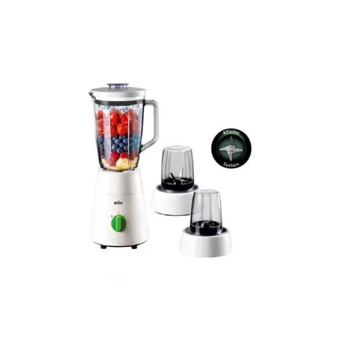 Blender Braun JB0153 avec Bol en Verre et 2 Grinders - Blanc