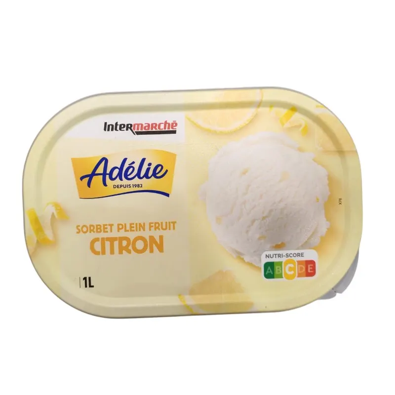 Intermarché - Bac de crème glacée citron jaune 663g - ADELIE