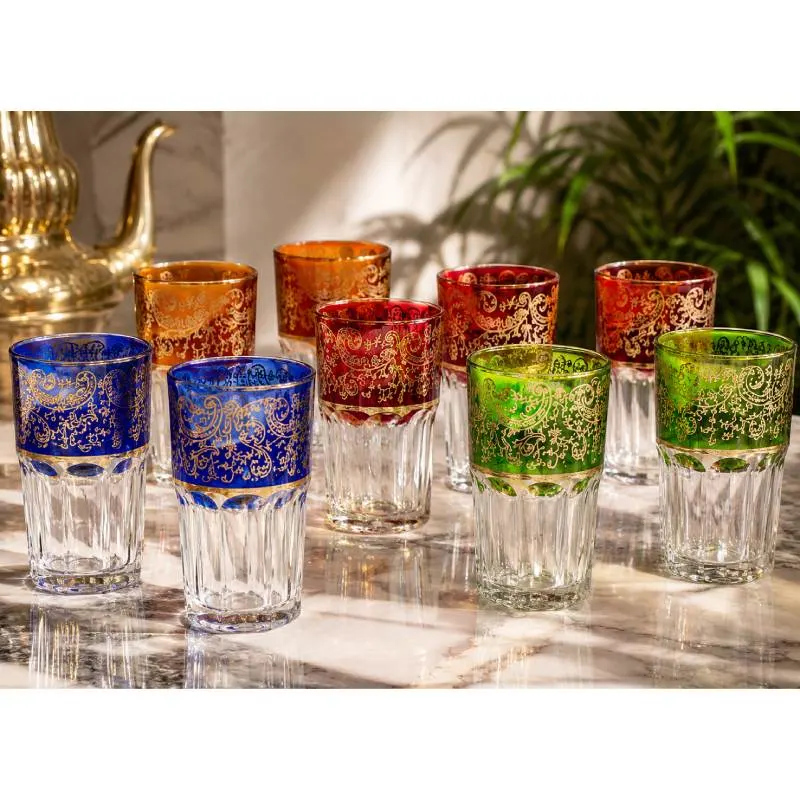 12 Verres à thé décorés dorés 20cl - CASABLANCA