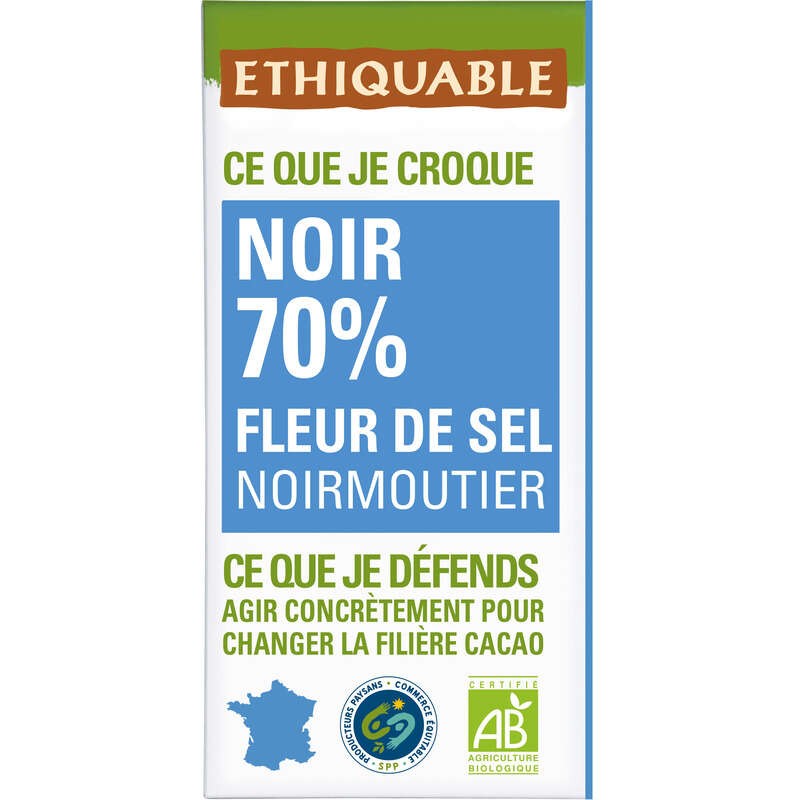 Ethiquable Chocolat noir à la fleur de sel de Camargue Bio 100g