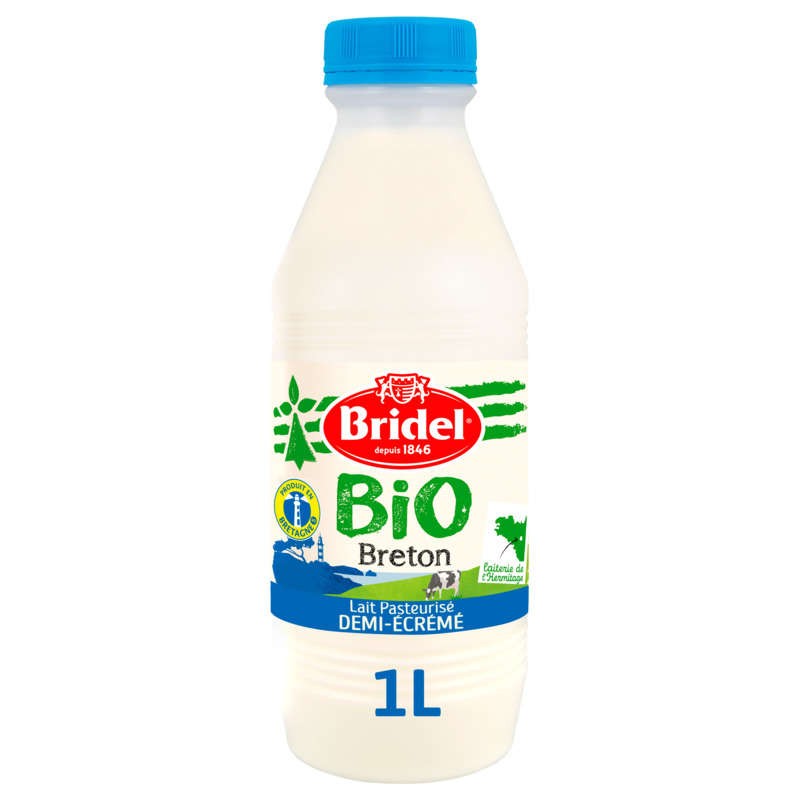 Lait frais demi-écrémé bio Bridel bouteille 1L
