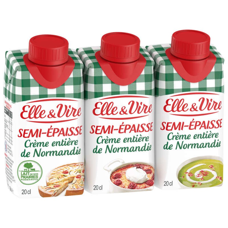 Elle & Vire Crème Entière Semi-Épaisse De Normandie 3x20cl
