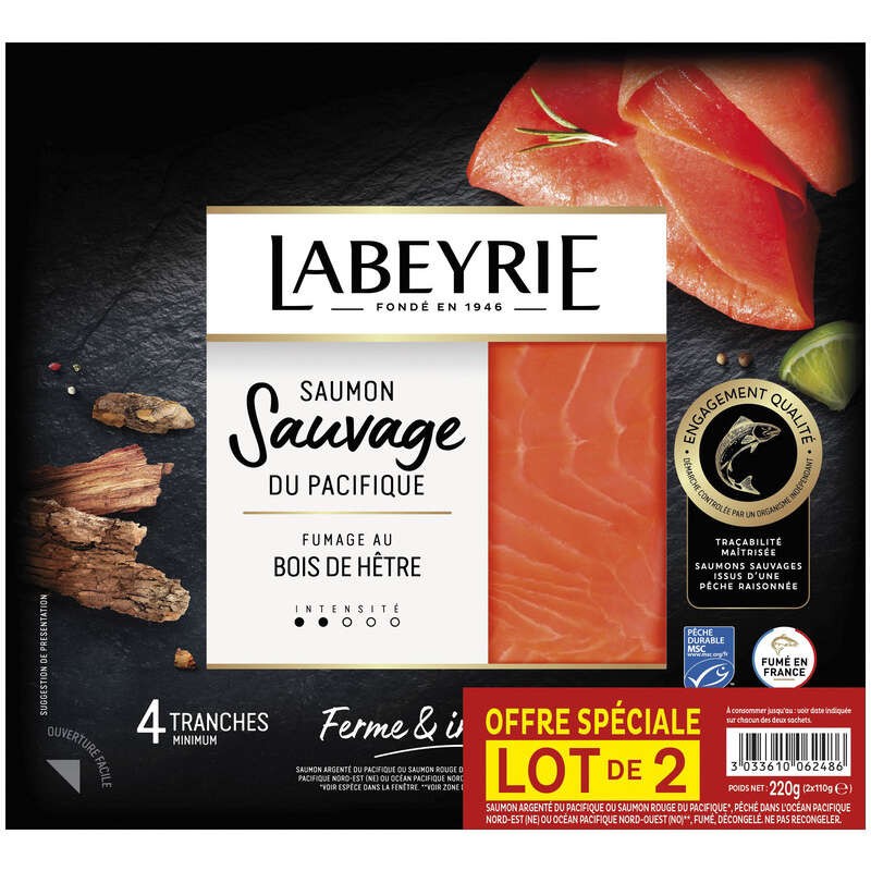 Labeyrie saumon fumé sauvage du pacifique lot 2 - x4 tranches 220g