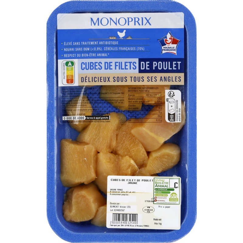 Monoprix Cubes de Filets de Poulet 300g