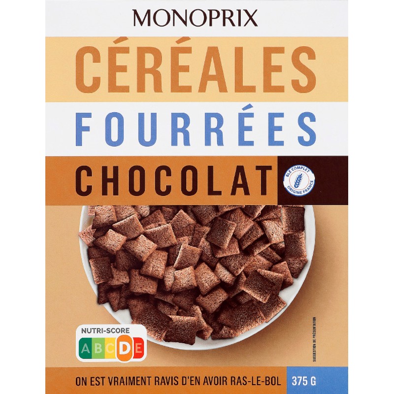 Monoprix Céréales Fourrées Chocolat 375g