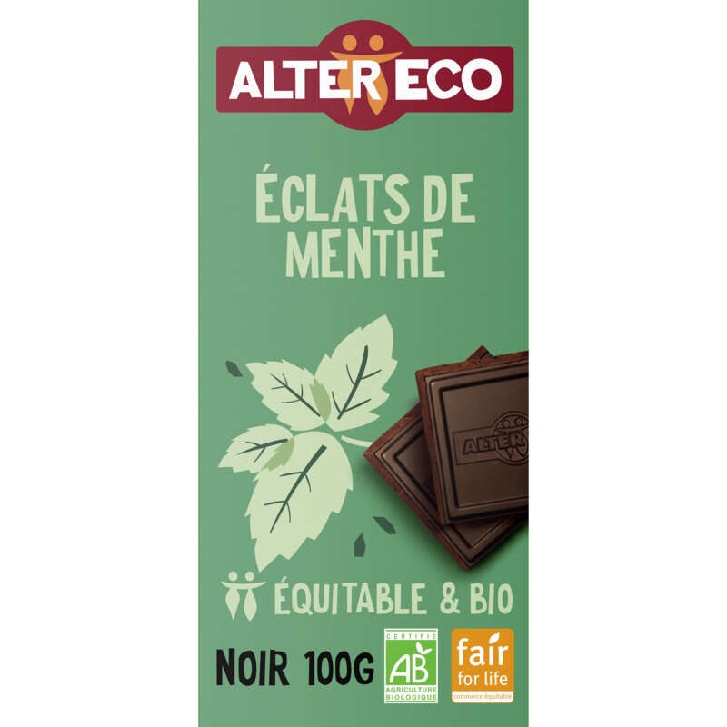 Alter Eco Chocolat Noir aux Éclats de Menthe Bio 100g