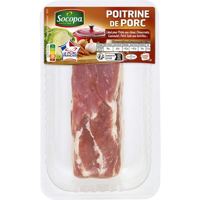 Socopa Poitrine De Porc Demi-Sel, environ 400g