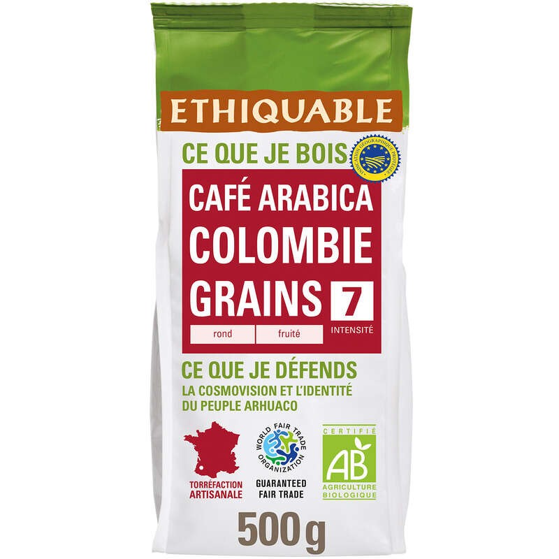 Ethiquable Café Grains Colombie Arabica Haute Altitude Bio 500g