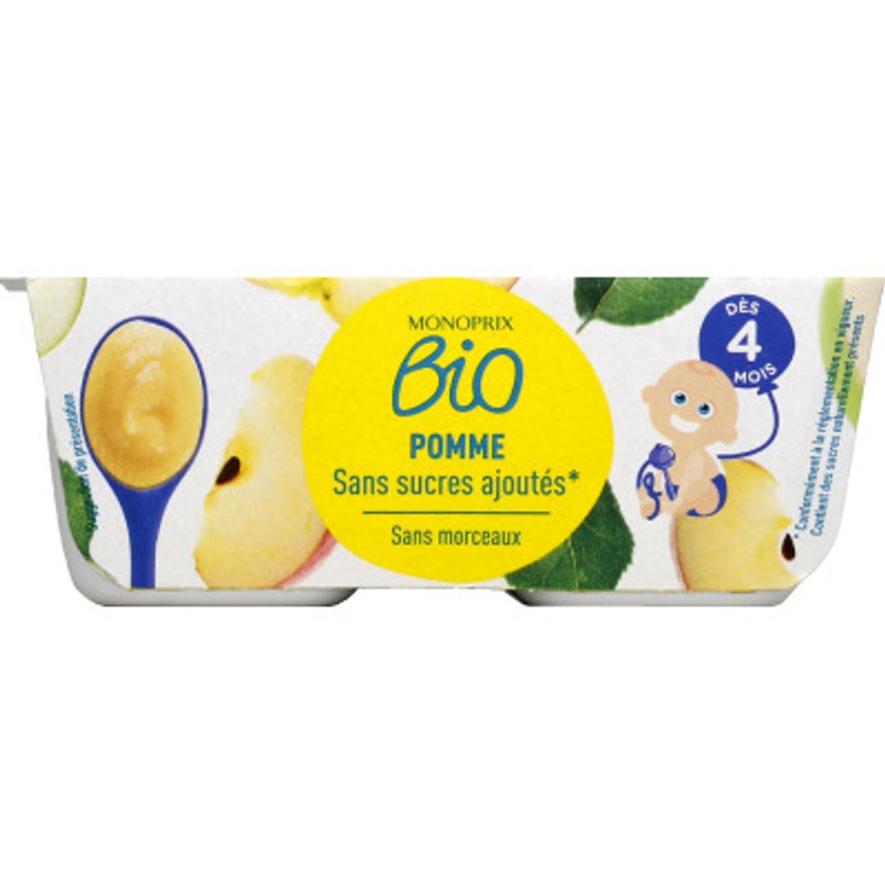Monoprix Bio Compote Pommes sans sucres ajoutés dès 4 mois 4x100g
