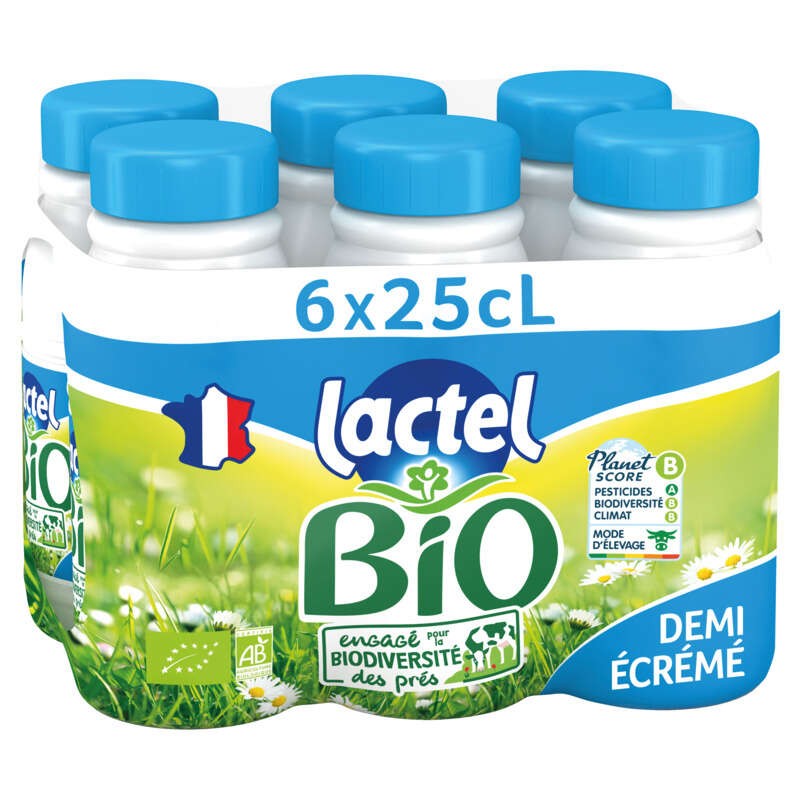 Lactel Lait Demi-Écrémé Bio 6x25cl