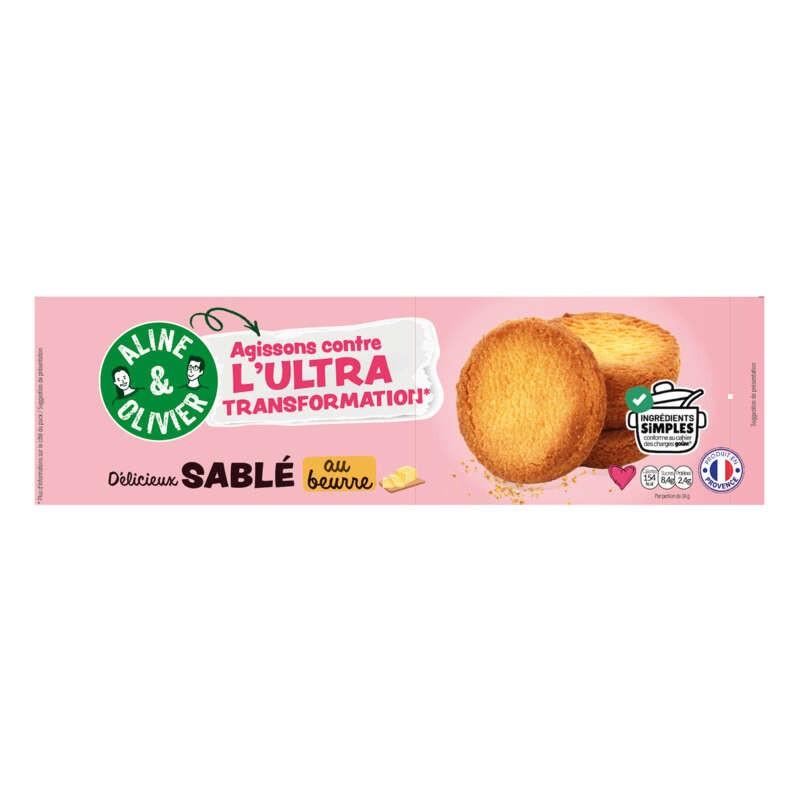 Aline & Olivier Sablé nature Zéro ingrédient ultratransformé 152g
