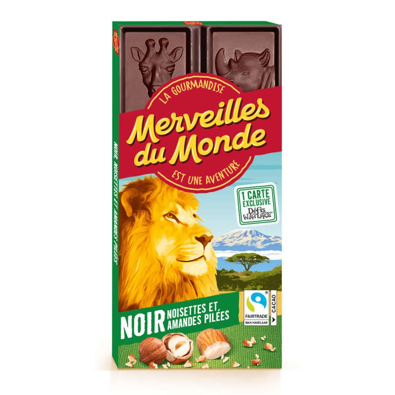 Merveilles Du Monde Chocolat Noir Noisettes Et Amandes Pilées 100g