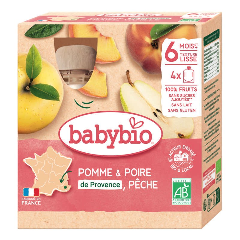 Babybio Purée de pomme, poire et pêche Bio 4x90g