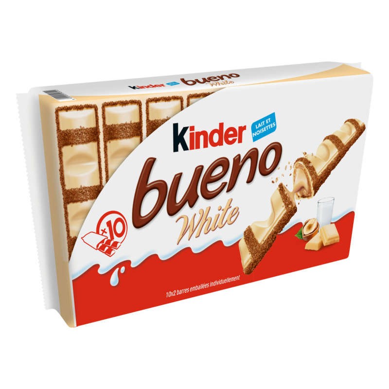 Kinder Bueno White Barre Chocolatée Chocolat Blanc Lait Noisette x10 - 390g