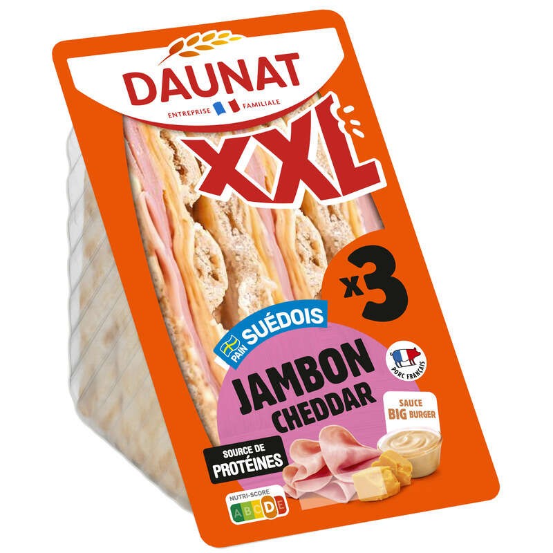 Daunat XXL Sandwich Jambon Cheddar Pain Suédois 230g
