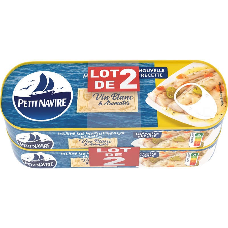 Petit Navire Filets de Maquereaux au Vin Blanc & Aromates 2x175g