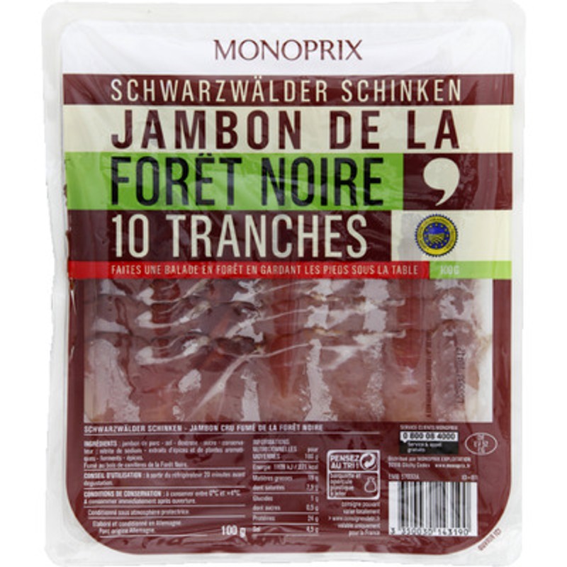 Monoprix Jambon Cru Fumé De La Forêt Noire 100g