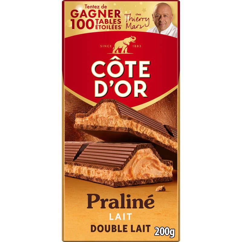 Côte D'Or Tablette Chocolat Au Lait Praliné Double Lait 200g