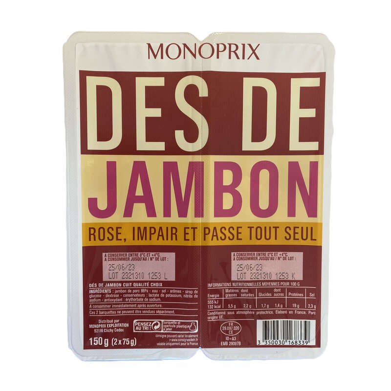 Monoprix Dés De Jambon 2x75g