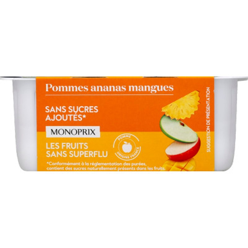 Monoprix Compotes Pommes Ananas Mangues 4x100g