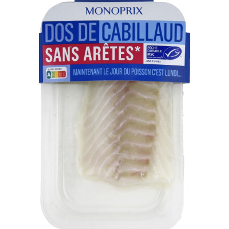 Monoprix Dos de cabillaud sans arête MSC 200g