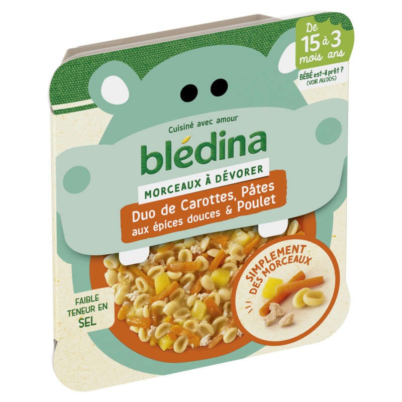 Blédina Petit plat duo de carottes et pâtes aux épices douces au poulet 200g