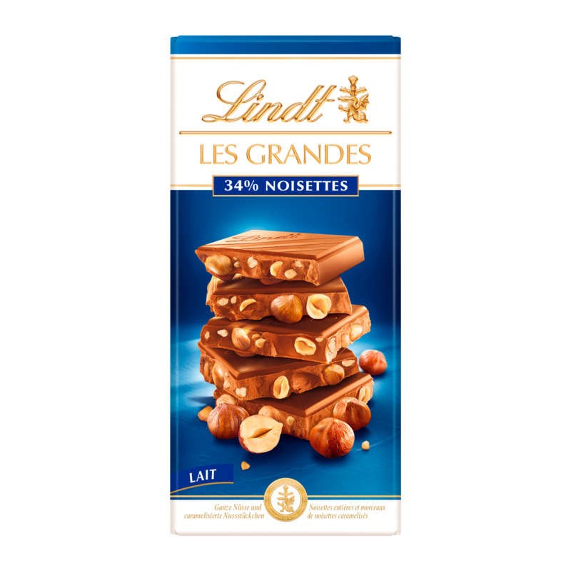 Lindt Tablette Chocolat Les Grandes Lait 34% Noisettes 150g