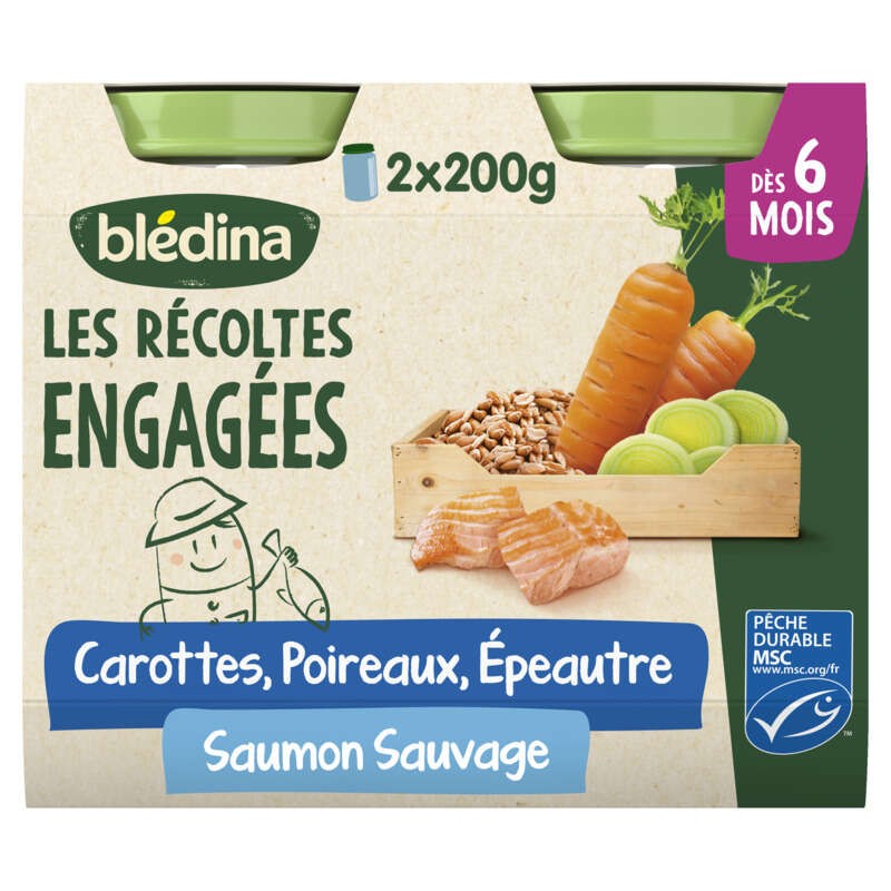 Blédina Carottes poireaux épeautre saumon sauvage - dès 6 mois - 2x200g