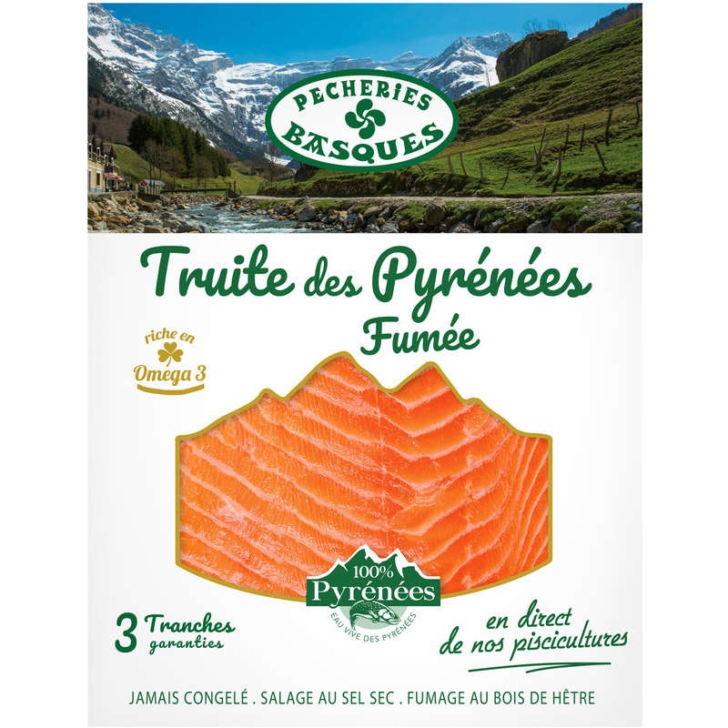 Pêcheries Basques Truite des Pyrénées fumée x3 tranches 90g
