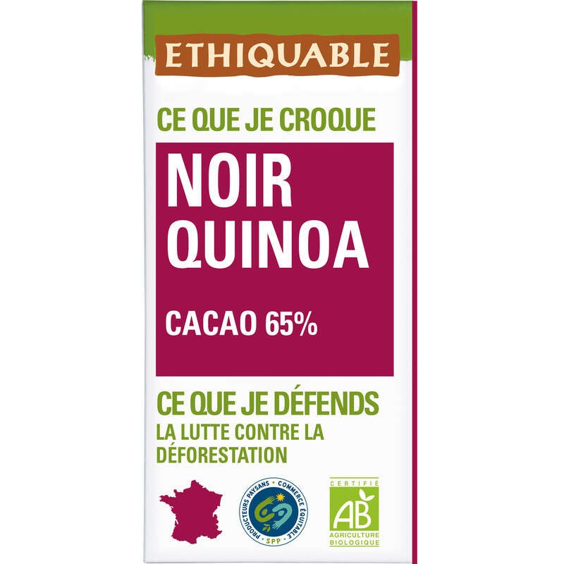 Ethiquable Chocolat Noir Quinoa 65% Bio 100g
