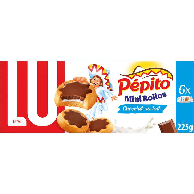 Lu Pepito Mini Rollos Biscuits fourrés & nappés de Chocolat au Lait 225g