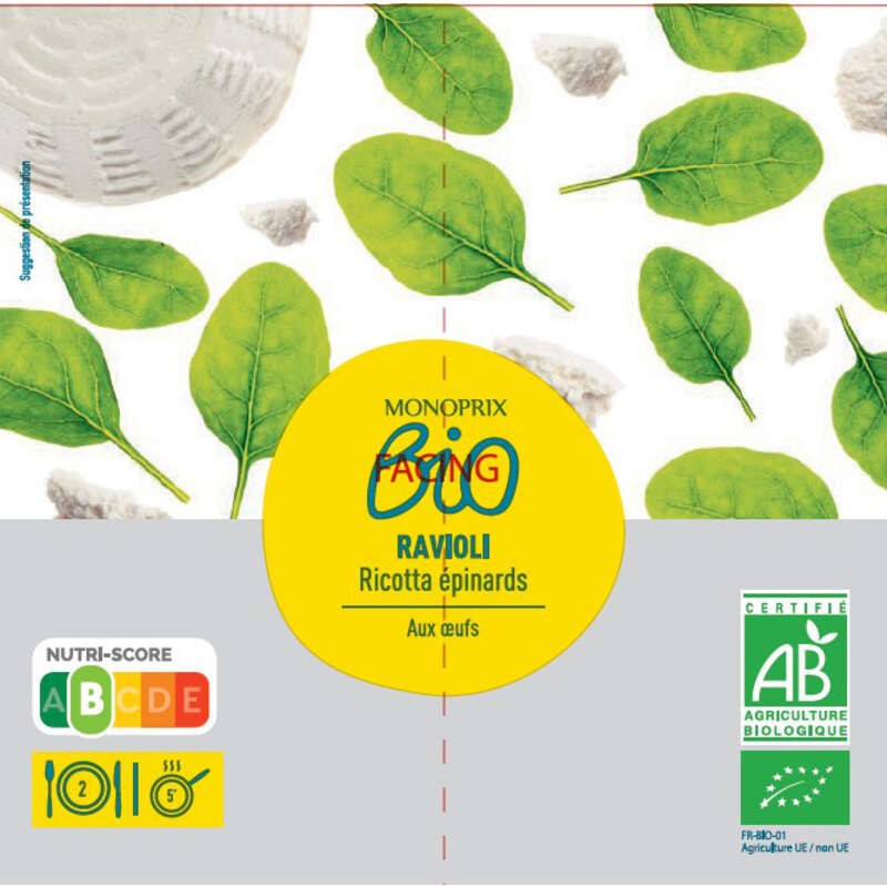 Monoprix Bio Ravioli ricotta épinard 250g