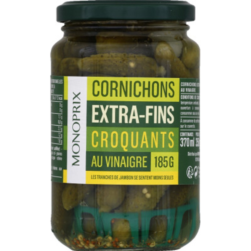 Monoprix Cornichons extra-fins croquants au vinaigre 185g