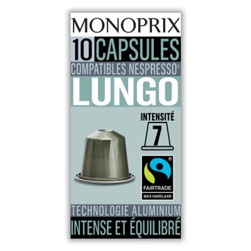 Monoprix Café Lungo Intensité 7 x10 Capsules 50g