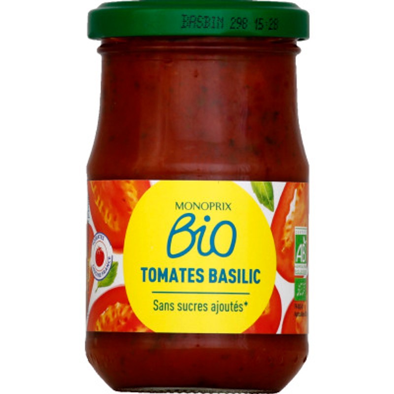 Monoprix Bio Sauce tomates basilic sans sucres ajoutés 200g