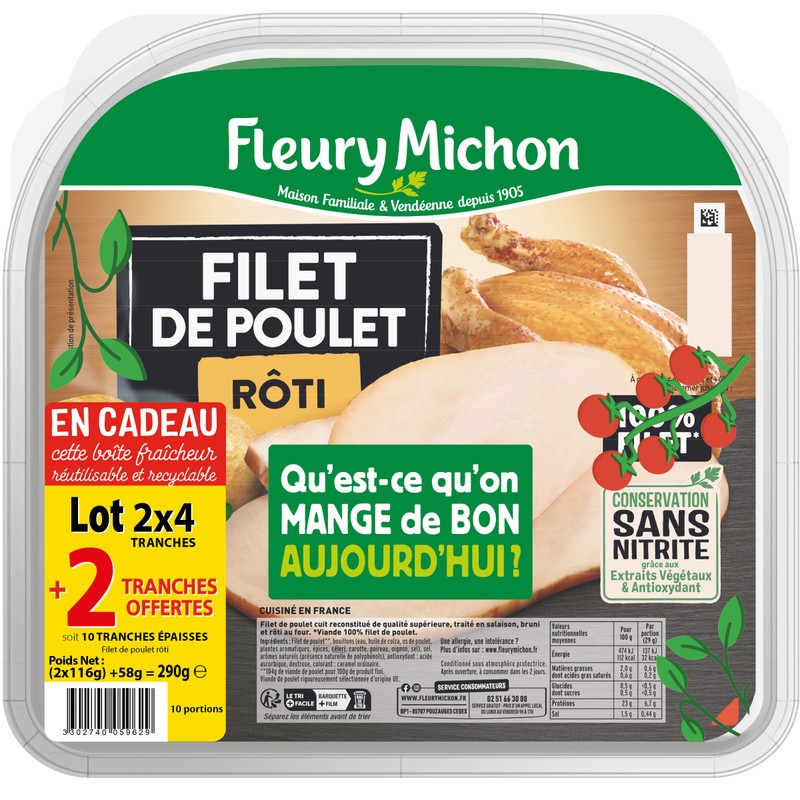 Fleury Michon filet Poulet Rôti en Tranches épaisses lot 2x4