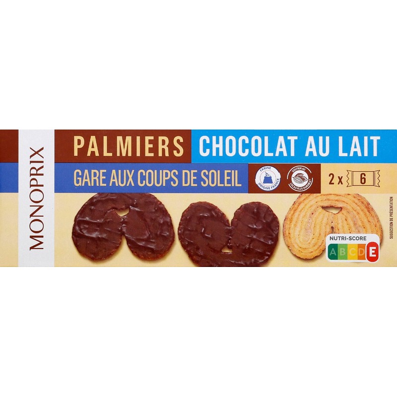 Monoprix Palmier chocolat au lait 110g
