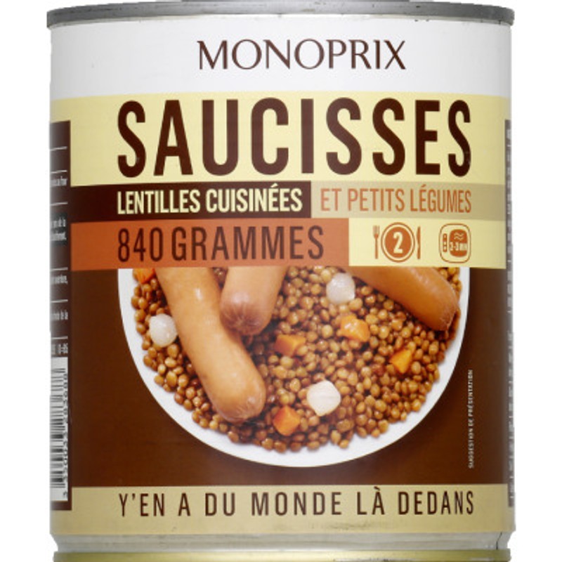 Monoprix Saucisses lentilles 840g