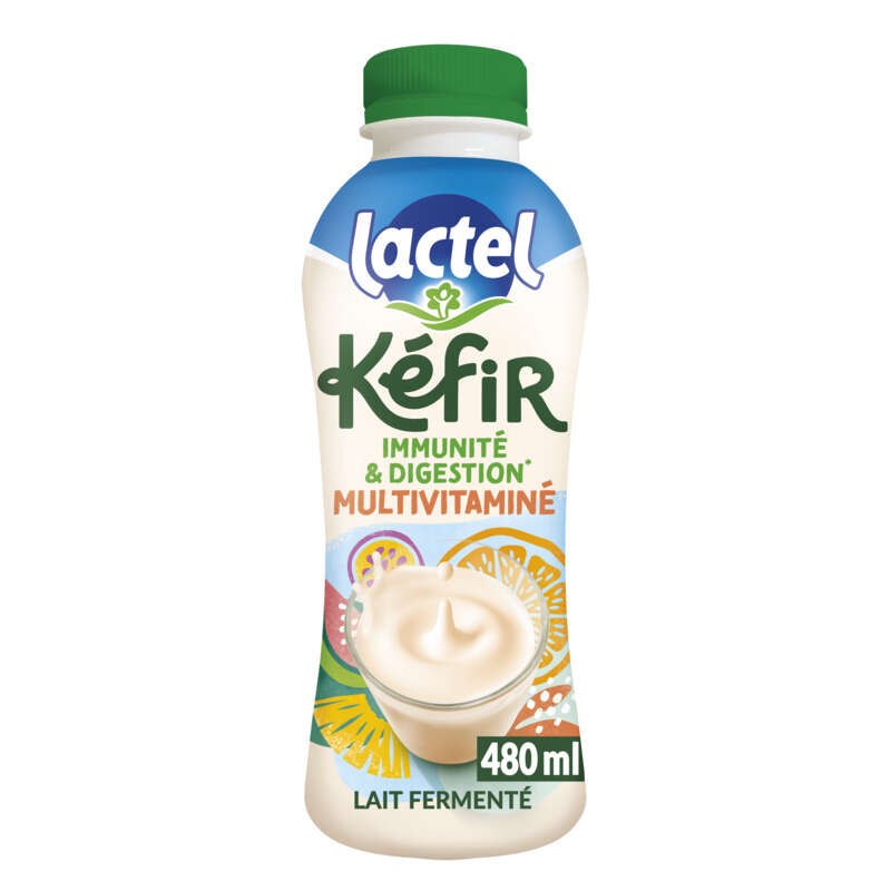Lait frais fermenté aromatisé multivitaminés Kéfir Lactel 495 ml