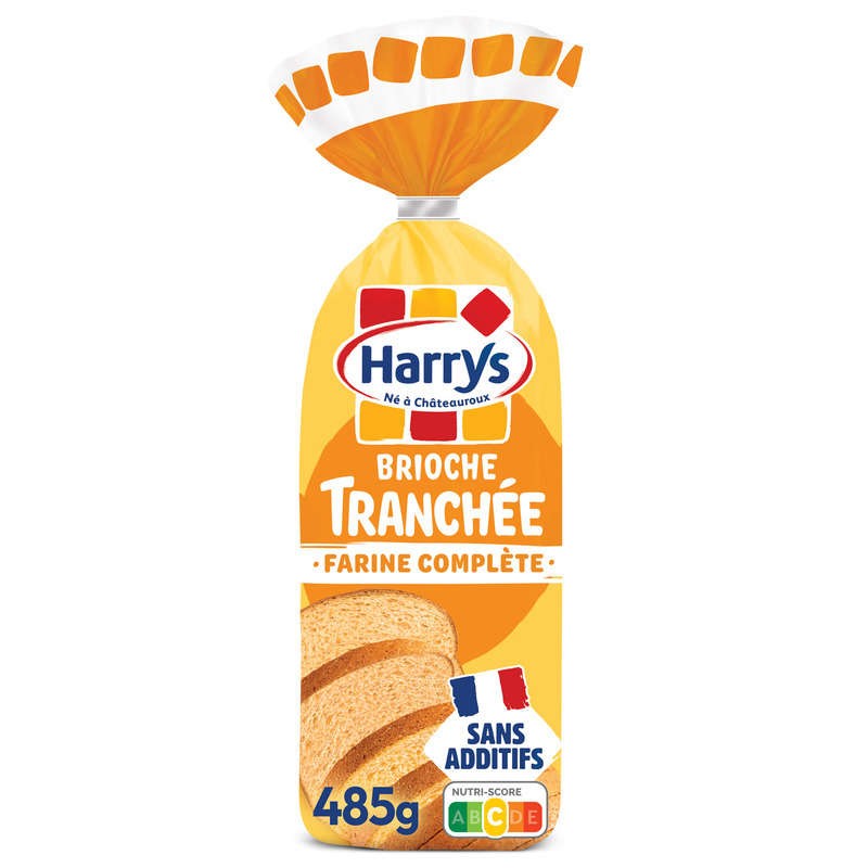 Harrys brioche tranchée farine complète sans additifs 485g