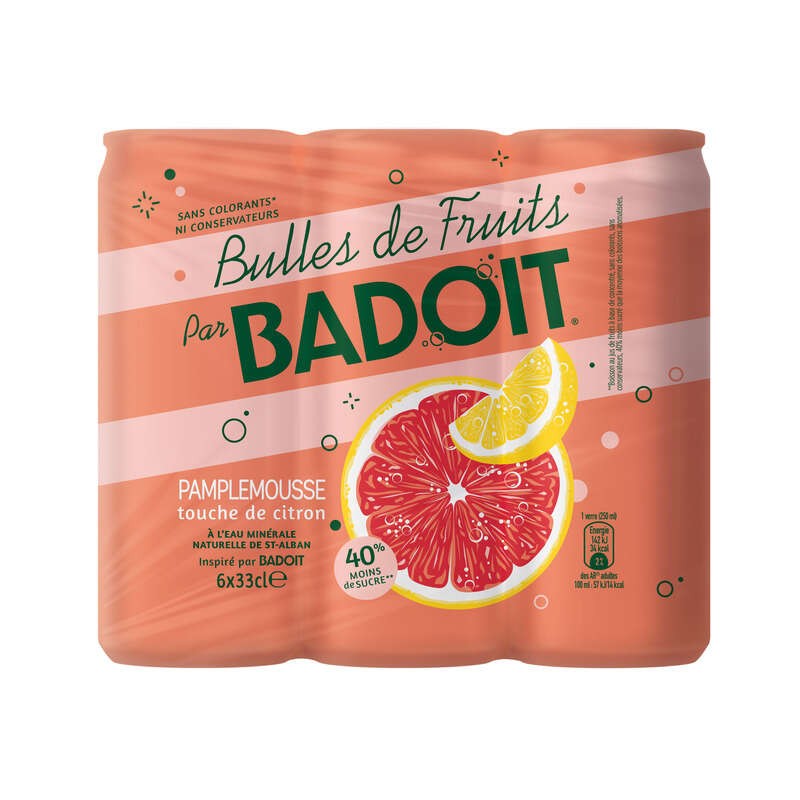 Badoit Bulles de Fruits Pamplemousse touche de citron 6x33cl