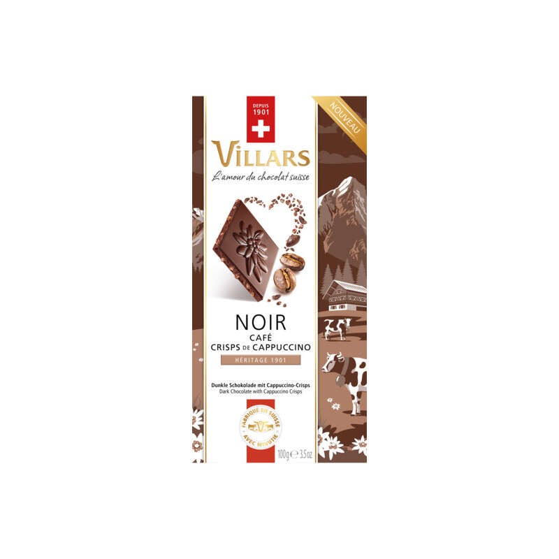 Villars Tablette Héritage 1901 Noir Café Crisps de Capuccino 100g